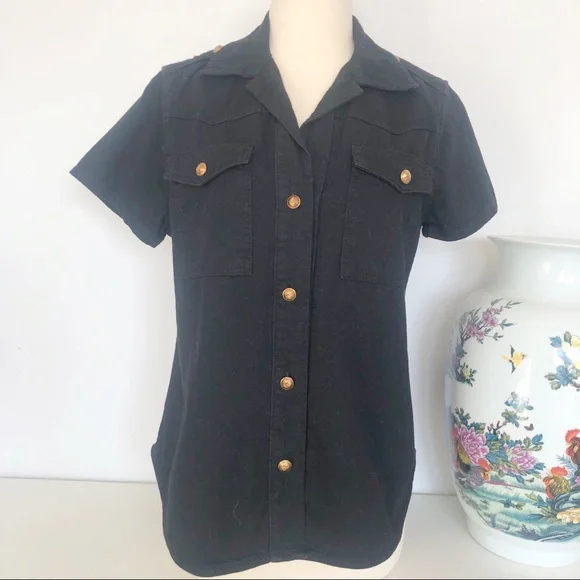 🎀 5/$25 NWT Zara black denim short sleeve shirt sz S - Picture 5 of 11